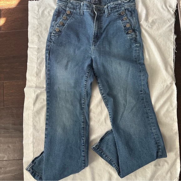 GAP 70s Flare Jeans Womens 12 31R Medium Wash Button Detail Retro - Picture 6 of 8